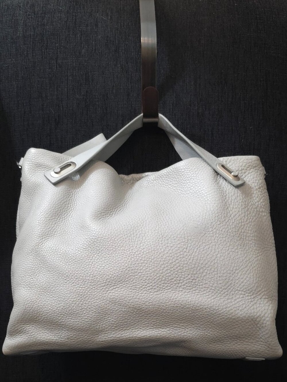Skagen Mikkeline Light Gray Pebbled Buffalo Leather Satchel w/ Crossbody Strap